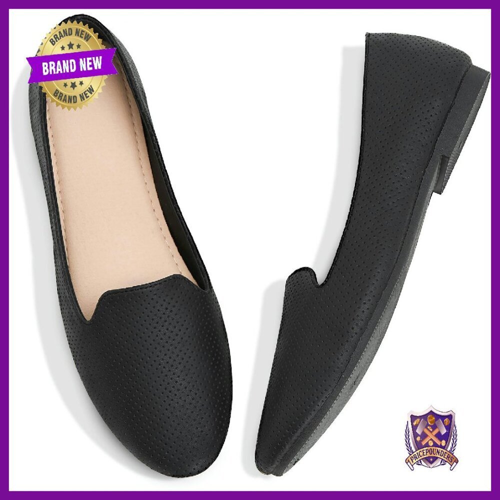 Women's Ballet Flats Slip On Loafers Memory Foam PU Leather Round Toe